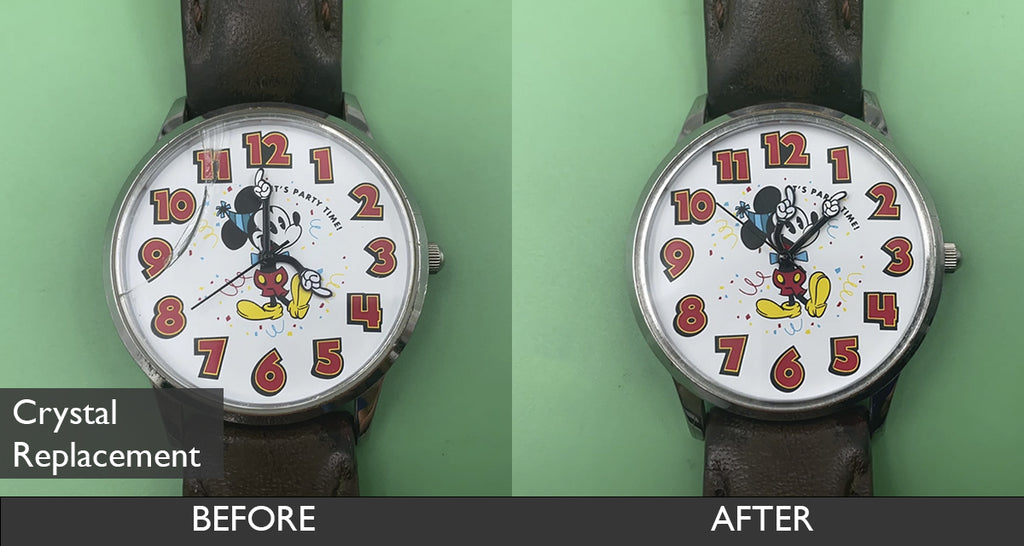 BEFORE AND AFTER CRYSTAL REPLACEMENT FOR Vintage Mickey Mouse Disney Watch 08-23-2021