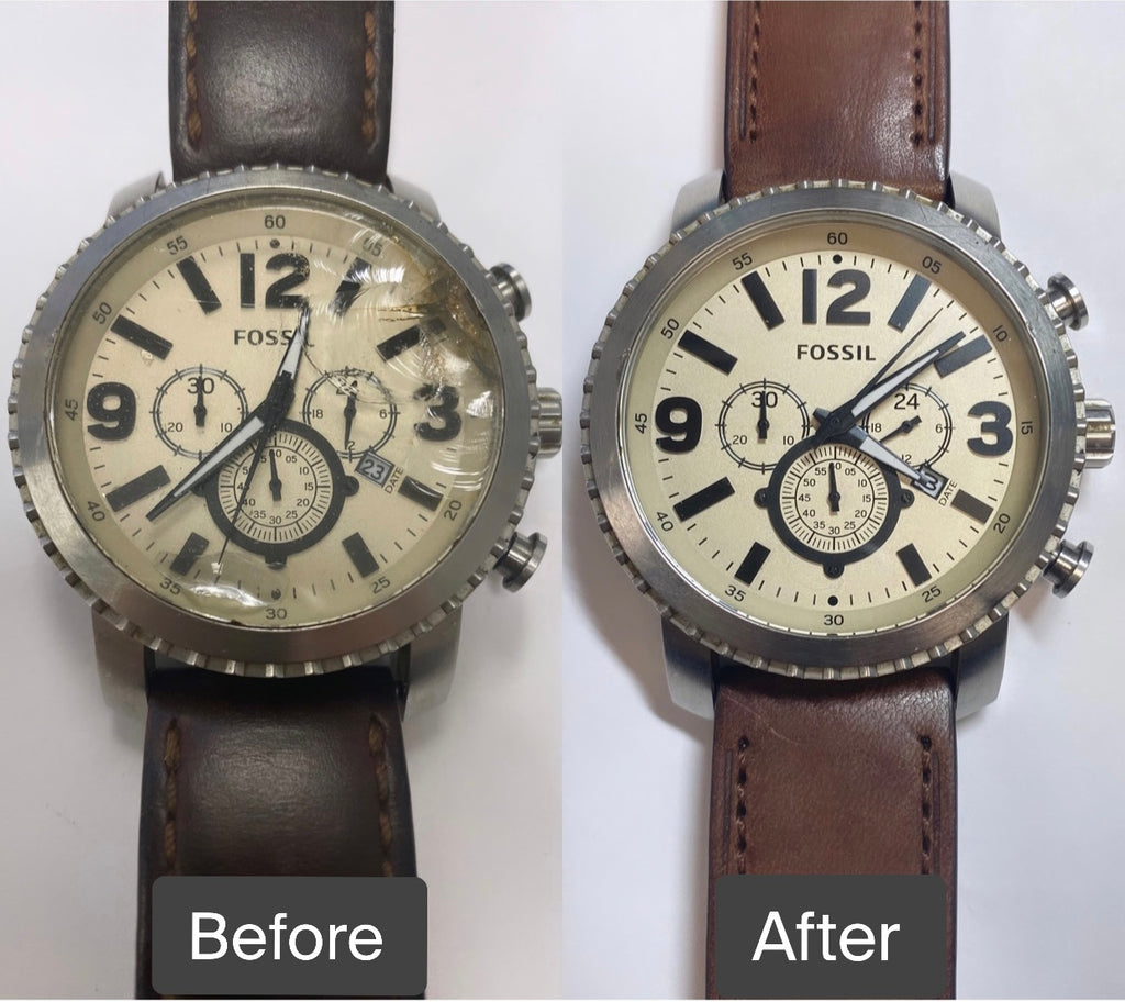 BEFORE AND AFTER - Crystal, Battery Service, Band Replacement  for  Fossil BQ2101
