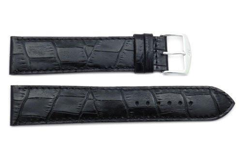 Bracelet De Montre ZRC En Cuir Veau Grain Alligator – Noir, 22 Mm, Fait Main, Neuf Avec étiquettes