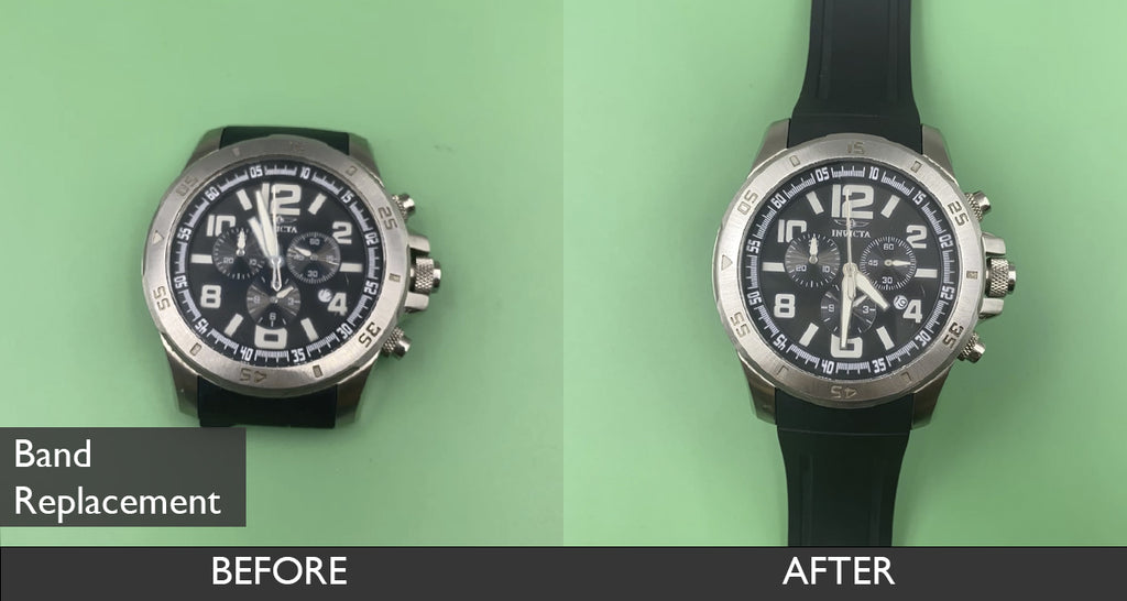 BEFORE AND AFTER WATCH BAND REPLACEMENT FOR INVICTA 1913 WATCH 08-031-2021