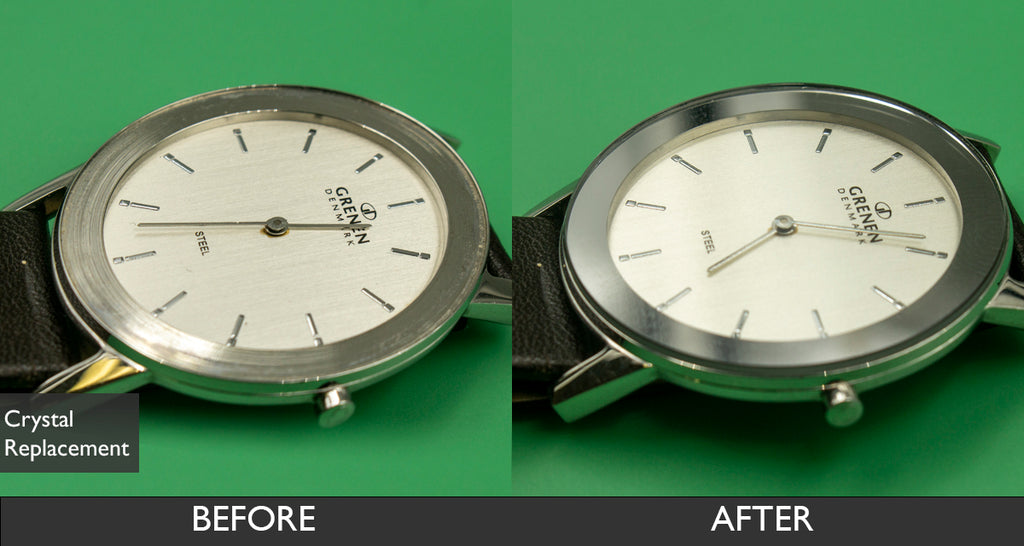 Before and After Watch Crystal Replacement for Grenen Denmark Mens Quarts Watch 06-29-2021