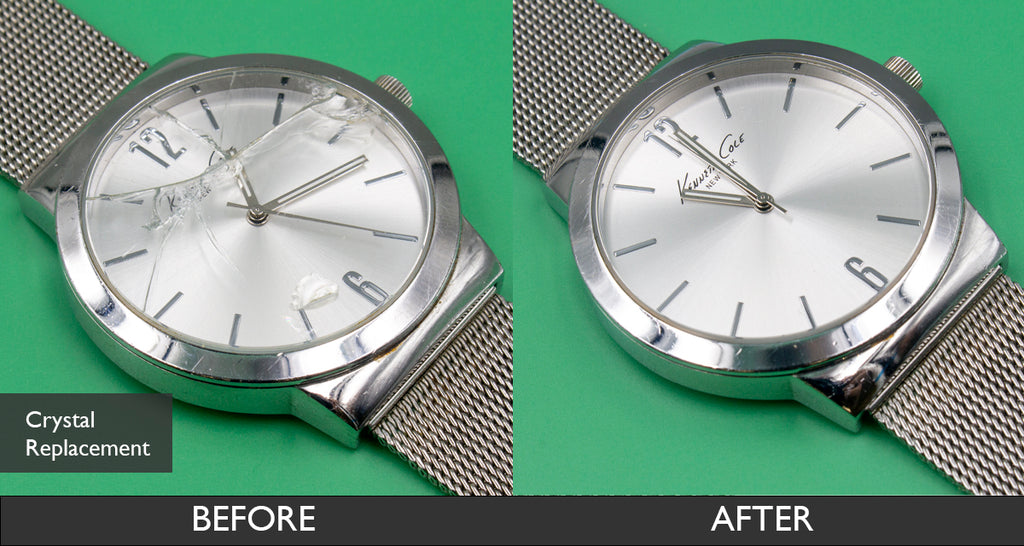 Before And After Watch Crystal Replacement For Kenneth Cole Silver Sta Total Watch Repair