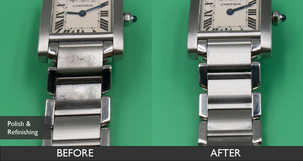 Before And After Bracelet Polishing For Cartier Francaise Tank