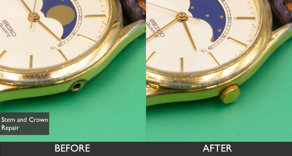 Before and After Stem and Crown Replacement for Seiko Moon Phase Men's Watch 06-25-2021