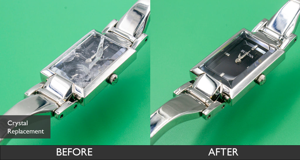 Before and After Watch Crystal Replacement for Bulova Classic Quartz Ladies Watch 06-14-2021