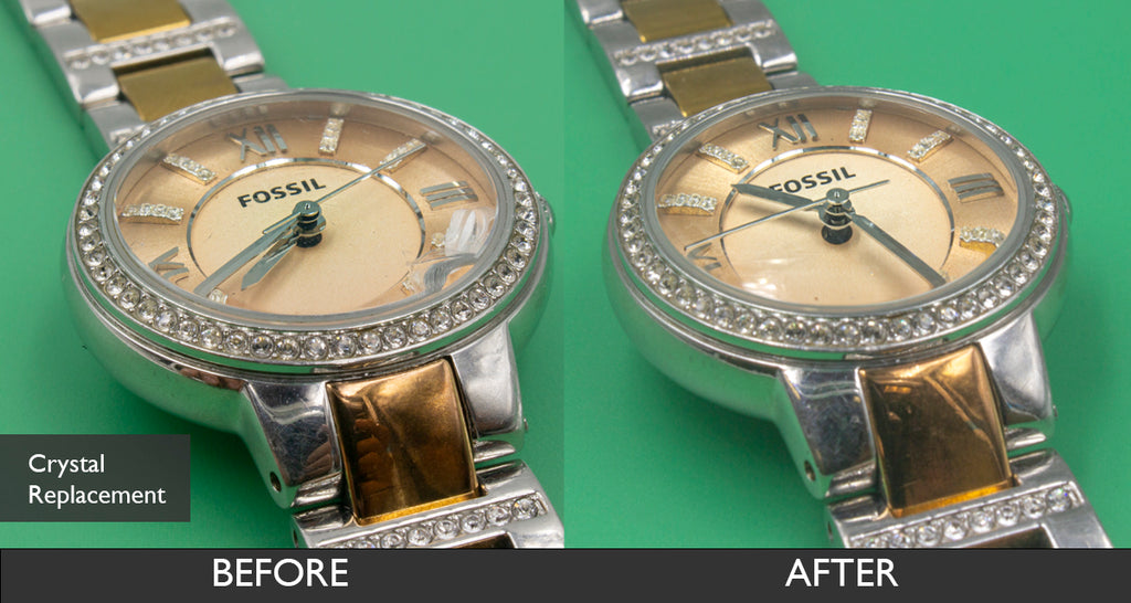 Before And After Crystal Replacement For Fossil Es3405 Gold Dial Quartz 06-07-2021