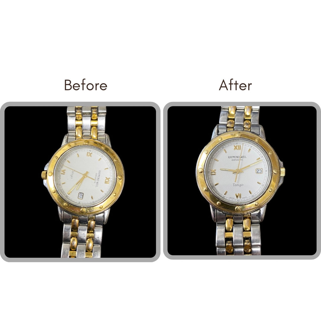 BEFORE AND AFTER - Dial Leg Correction and Battery Replacement for Raymond Weil