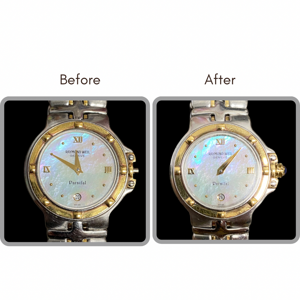 BEFORE AND AFTER New Movement Stem Crown Gaskets H20 Ultrasoni Total Watch Repair