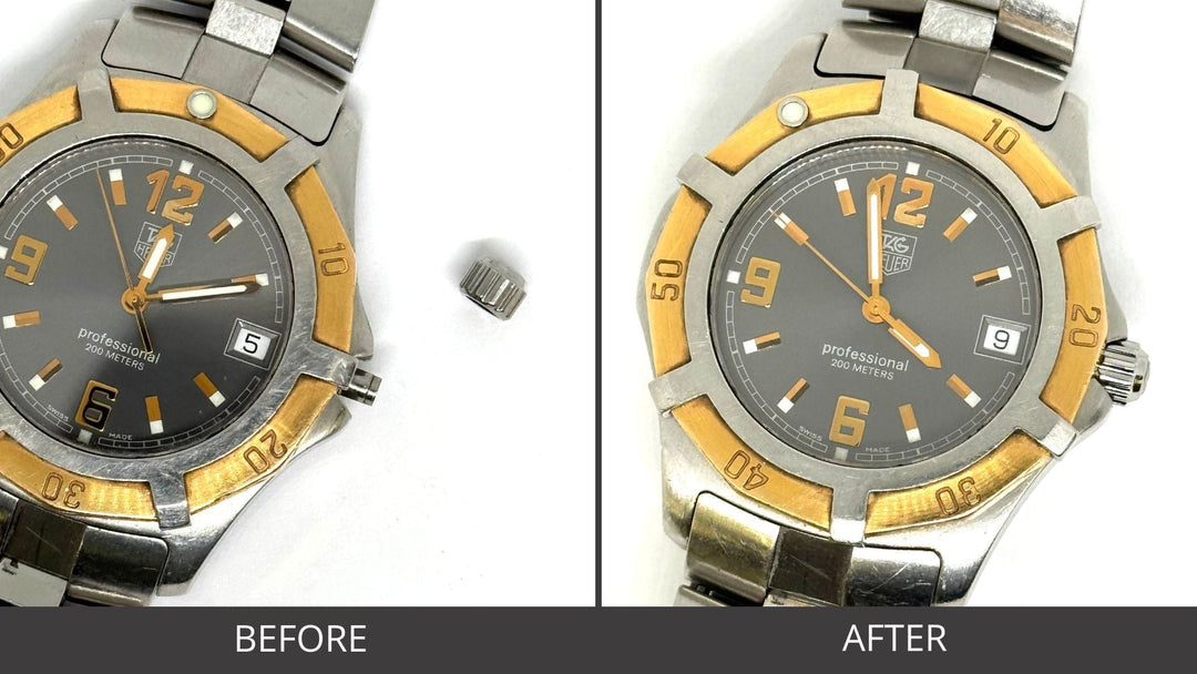 BEFORE AND AFTER - Stem & Crown Replacement for Tag Heuer WN1151