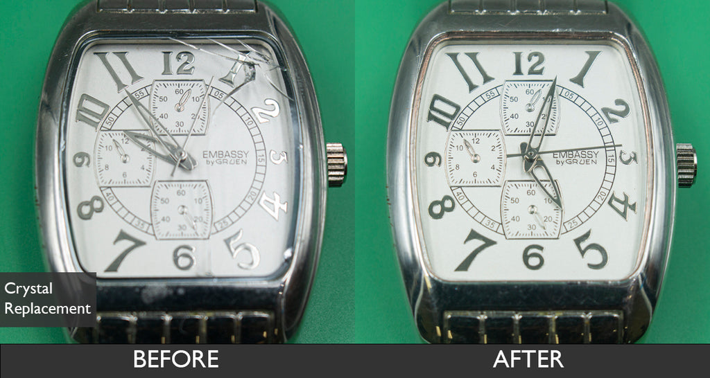 BEFORE AND AFTER WATCH CRYSTAL REPLACEMENT FOR VINTAGE EMBASSY BY GRUEN WATCH 07-25-2021