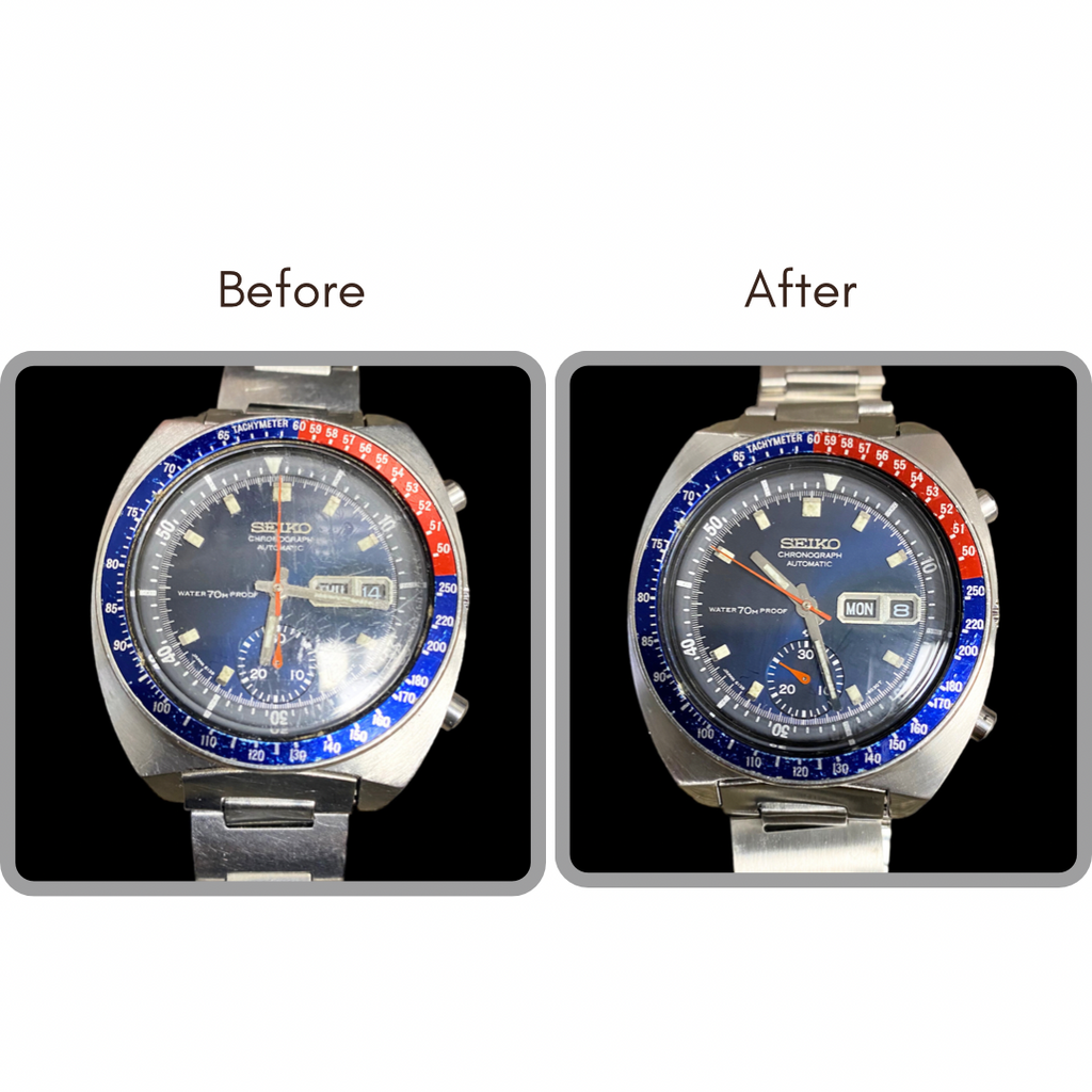 BEFORE AND AFTER - Overhaul, Crystal, Pusher Button Service, Polish and Ultrasonic Cleaning for Seiko 6139-6000 (F34D53CE)