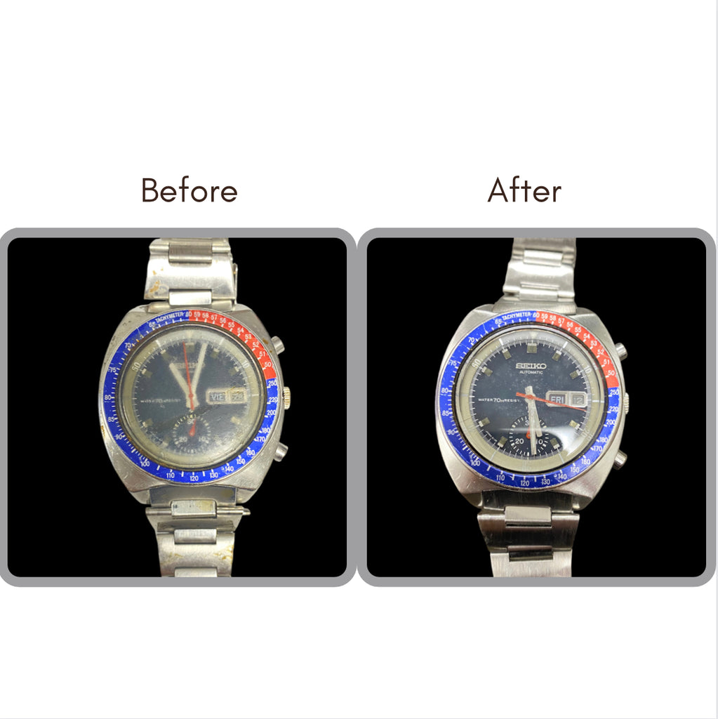 BEFORE AND AFTER - Overhaul Service, Crystal, Light Polish and Ultrasonic for Seiko 6139-6009
