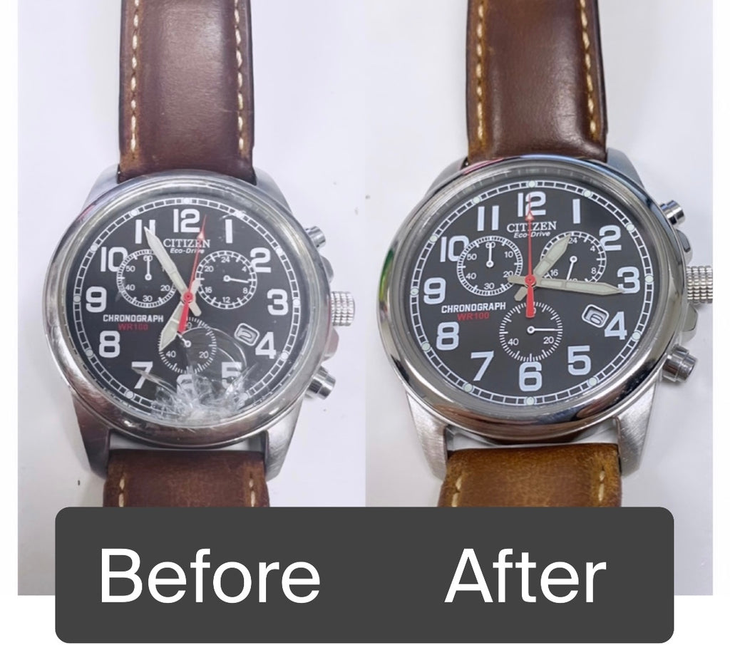 BEFORE AND AFTER CAPACITOR, CRYSTAL & CASE POLISH FOR Citizen EcoDr