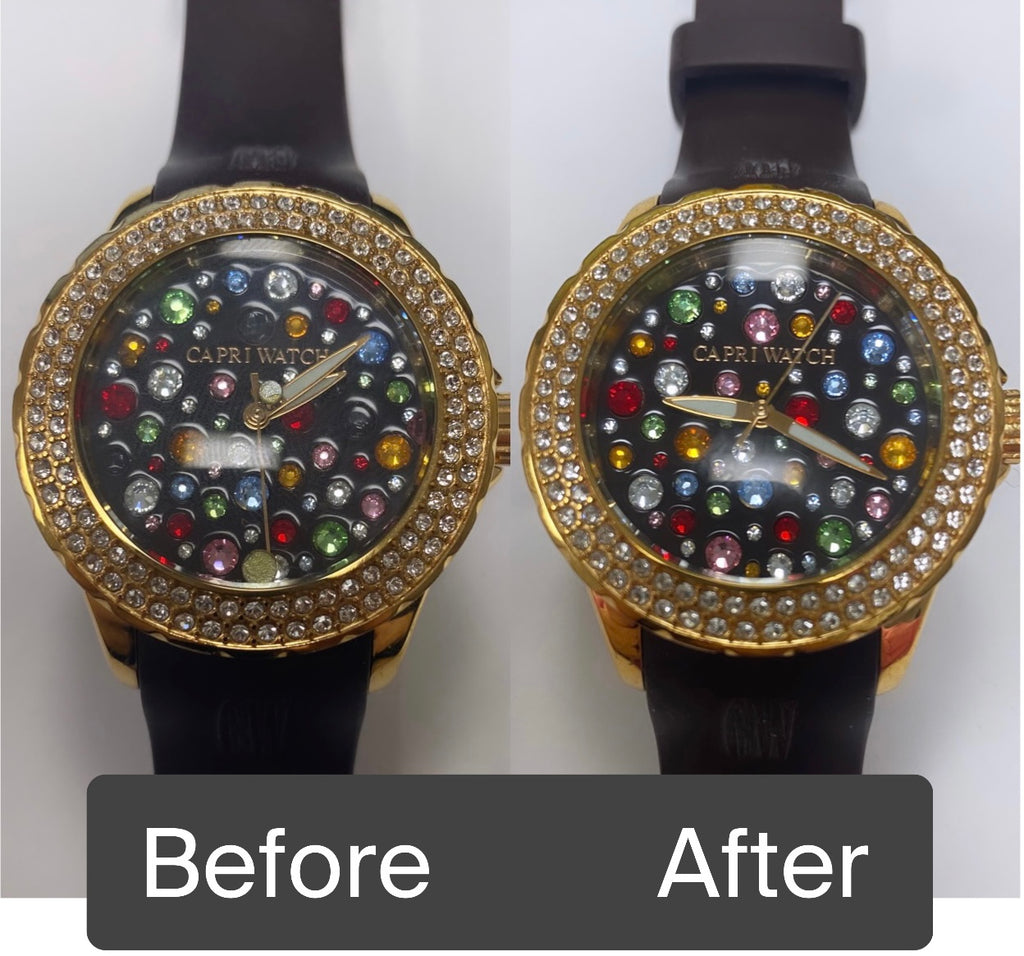BEFORE AND AFTER - DECO-RHINESTONE REPAIR AND BATTERY SERVICE FOR CAPRI MODEL-316L