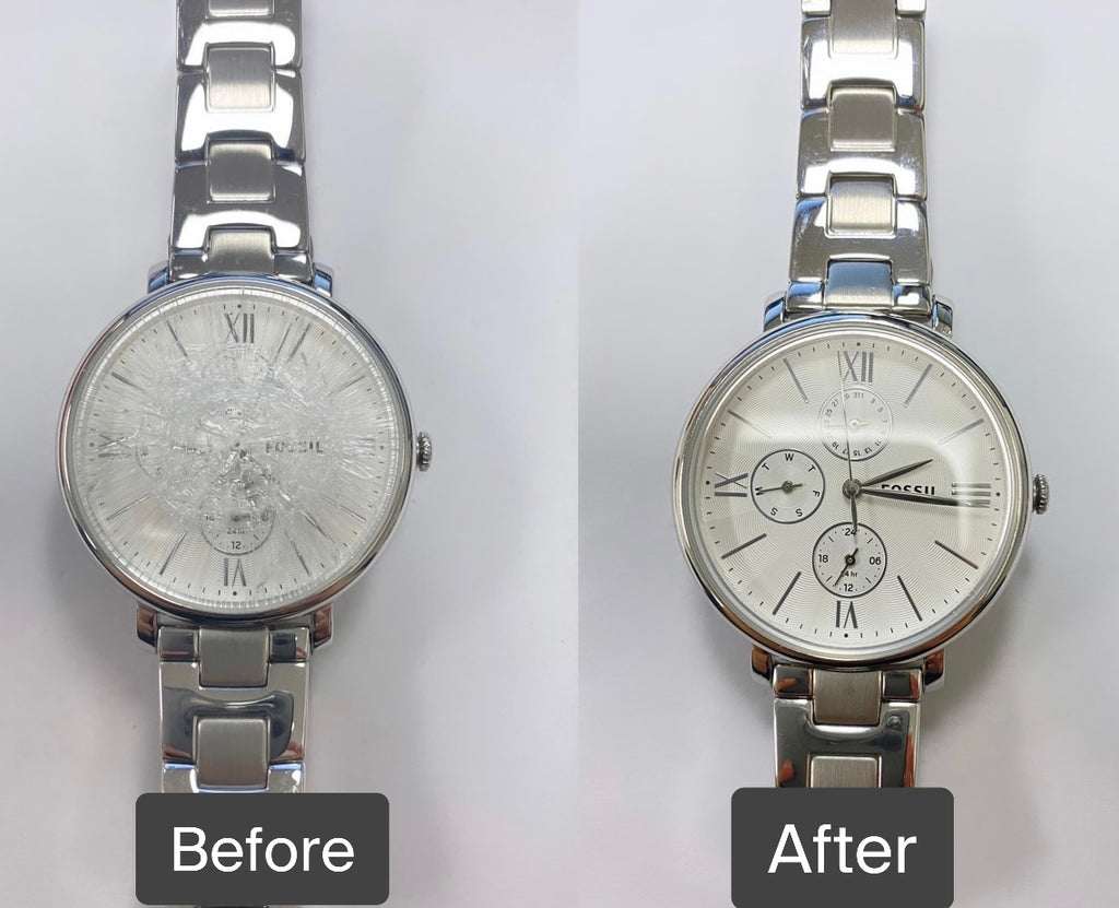 BEFORE AND AFTER - New movement, Stem/crown, Crystal, Pin replacement, Polish and Ultrasonic Cleaning For Fossil 340610