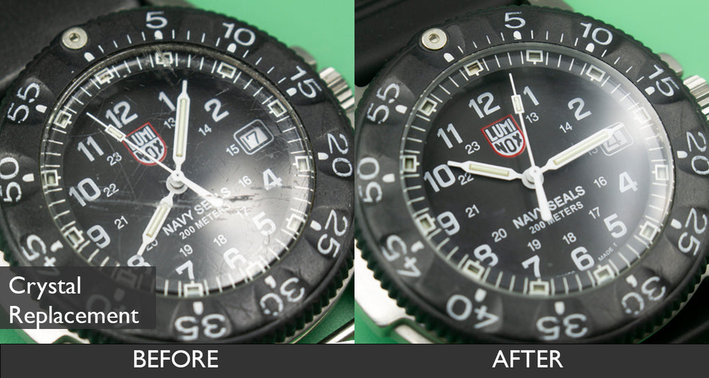 BEFORE AND AFTER CRYSTAL REPLACEMENT FOR LUMINOX MEN'S 3100 SERIES NAVY SEAL MILITARY STYLE WATCH
