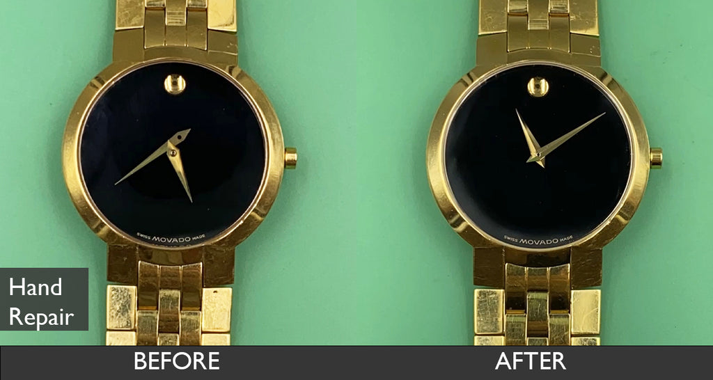 Before and After Hand Repair for Movado Men's Museum Classic Bracelet Watch 08-15-2021