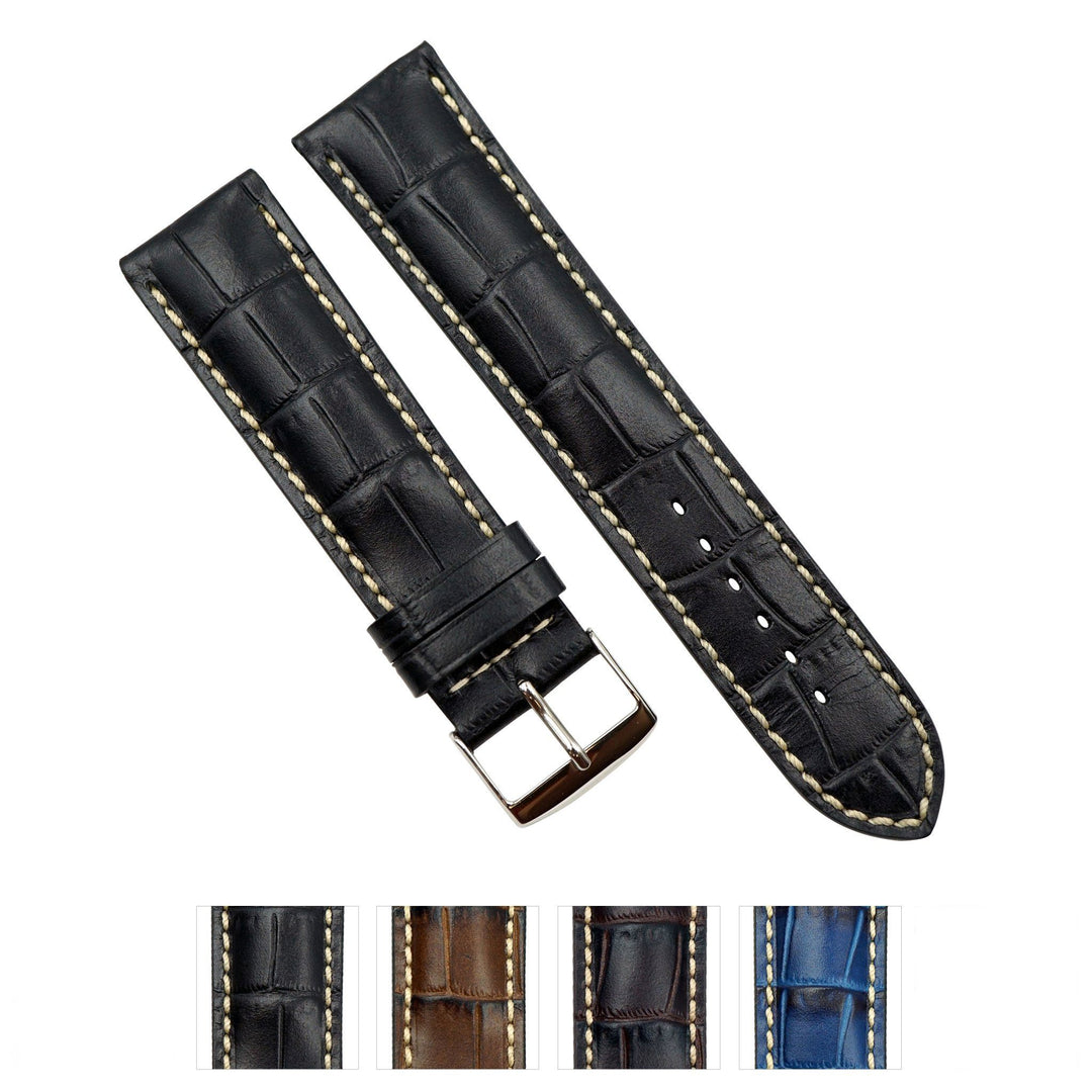 Genuine Leather Embossed Alligator Grain Heavy Padded Watch Band image