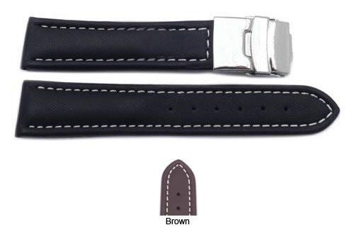 Smooth Genuine Leather Deployant Buckle Watch Strap