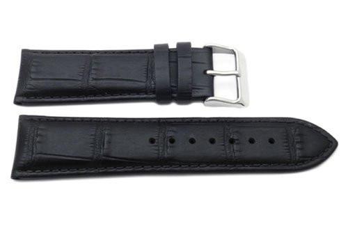 Genuine Leather Alligator Grain Texture Flat Padded Wide 24mm Watch Strap