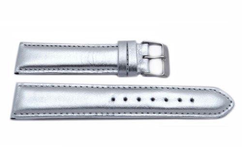 Genuine Leather Silver Metallic Watch Strap