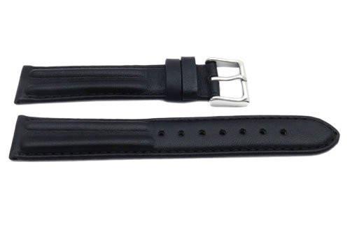 Genuine Smooth Leather Matte Dual Twin Padded Black Watch Band