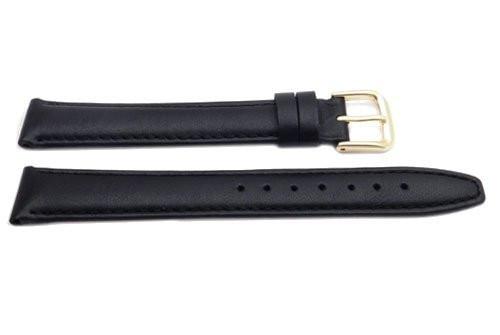 Genuine Leather Long Smooth Black Tapered Edge Watch Band