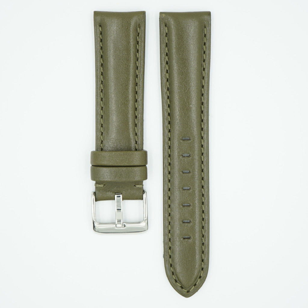 The Collection Polished Italian Leather Watch Strap - Olive image