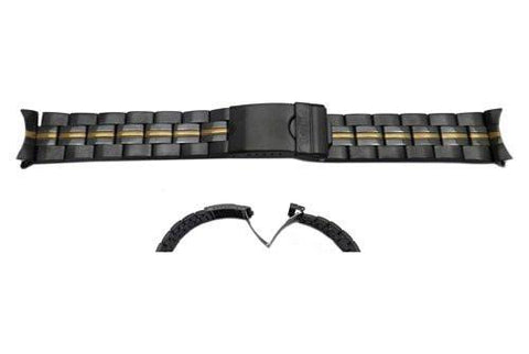 Pulsar Black Dual Tone Stainless Steel Fold-Over Clasp 20mm Watch Bracelet