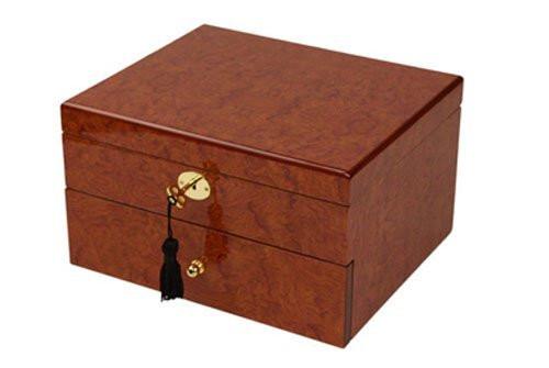 Burlwood Finish Watch Box Chest for 20 Watches-Red Orange