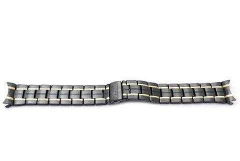 Seiko Dual Tone Black and Gold 19mm Stainless Steel Push Button Fold-Over Clasp Watch Bracelet