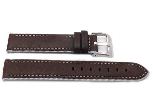 Genuine Textured Leather Anti-Allergic Grey Nylon Lining Brown Watch Band