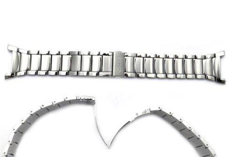 Seiko Silver Tone Stainless Steel Brushed and Polished 30mm Push Button Fold-Over Clasp Watch Bracelet