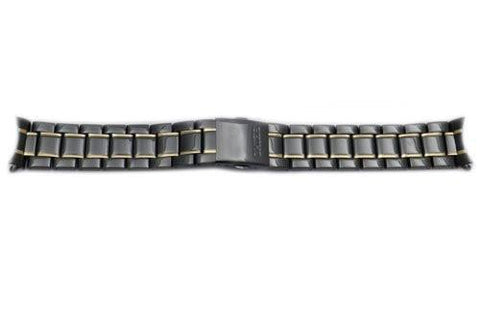 Seiko Dual Tone Black and Gold 20mm Fold-Over Push Button Clasp Watch Bracelet