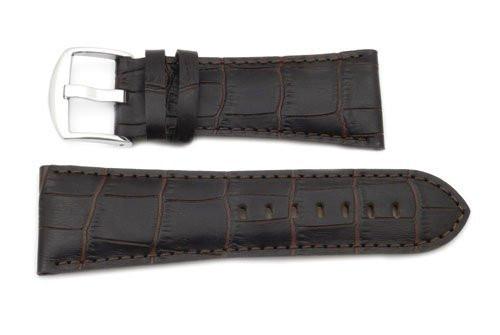 Genuine Textured Leather Square Dark Brown Crocodile Grain Watch Strap
