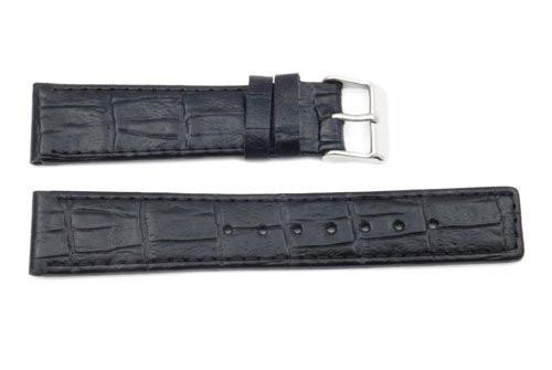Genuine Textured Leather Black Square Crocodile Grain Square Tip Watch Band