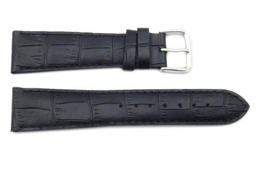 Genuine Textured Leather Square Black Crocodile Grain Watch Strap