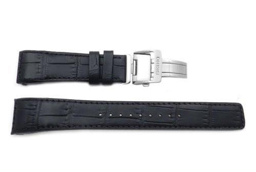 Genuine Seiko Black Textured Leather Deployment Clasp 22mm Watch Band