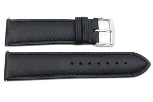 Genuine Smooth Black Leather Wide 24mm Watch Strap