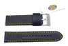 Fossil Black Genuine Smooth Leather 22mm Watch Band With Yellow Stitching