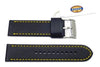 Fossil Black Genuine Smooth Leather 24mm Watch Band With Yellow Stitching