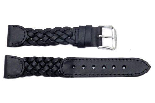 Braided Genuine Smooth Black Leather Watch Strap