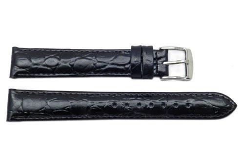 ZRC Genuine Classic Black Leather Crocodile Grain Watch Strap