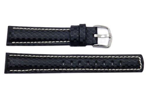 Hirsch Carbon - Black Embossed Calfleather Long Watch Band