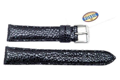 Fossil Black Embossed Genuine Leather 18mm Watch Strap