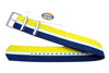 Genuine Fossil Stripe Blue, White, And Yellow Nylon 22mm Watch Strap