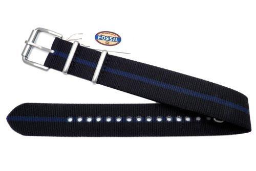 Fossil Defender Series Black With Blue Stripe Nylon 20mm Watch Strap