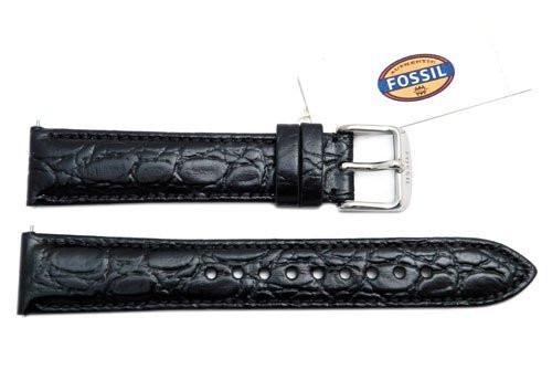 Fossil Genuine Black Embossed Leather Crocodile Grain 18mm Watch Strap