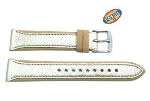 Fossil Gold Metallic Genuine Leather 18mm Watch Strap
