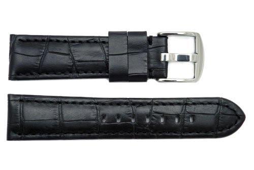 Genuine Crocodile Grain Black Leather Watch Strap